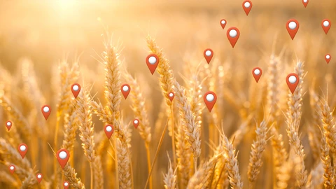 Viljapelto ja sijaintikuvakkeita