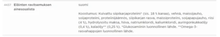 Kuvakaappaus Synkka Eläinten ravitsemuksen ainesosalista