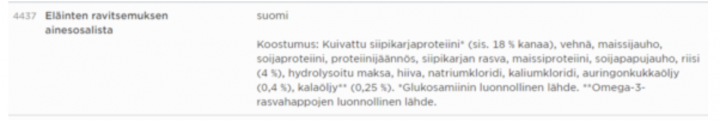 Kuvakaappaus Synkka Eläinten ravitsemuksen ainesosalista
