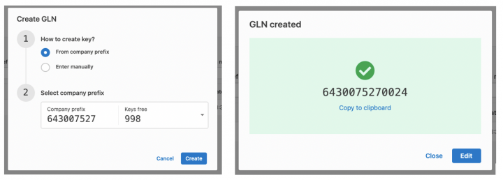 GS1 Rekisteri create a new GLN2