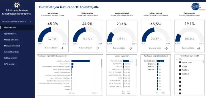 Tuotetietojen terveystarkastuksen raporttiesimerkki