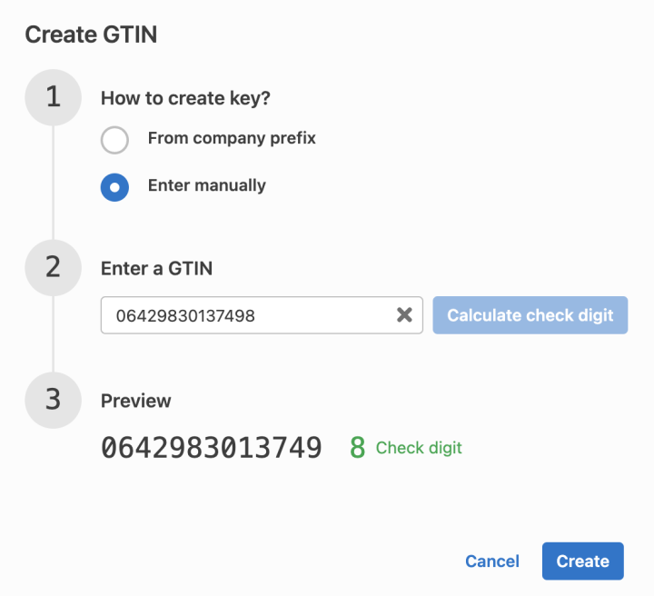 GS1 Rekisteri enter manually with check digit