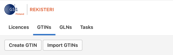 GS1 Rekisteri Create GTIN