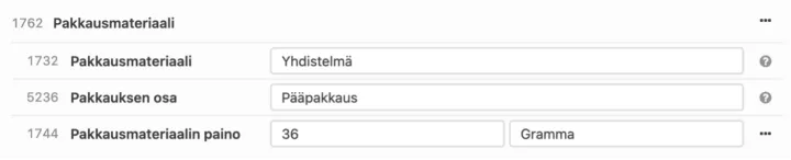 Yhdistelmämateriaalin ilmoittaminen