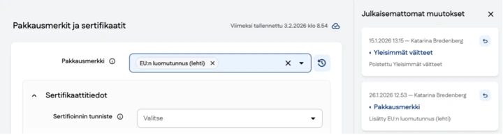 Kuvakaappaus julkaisematon muutos merkintä