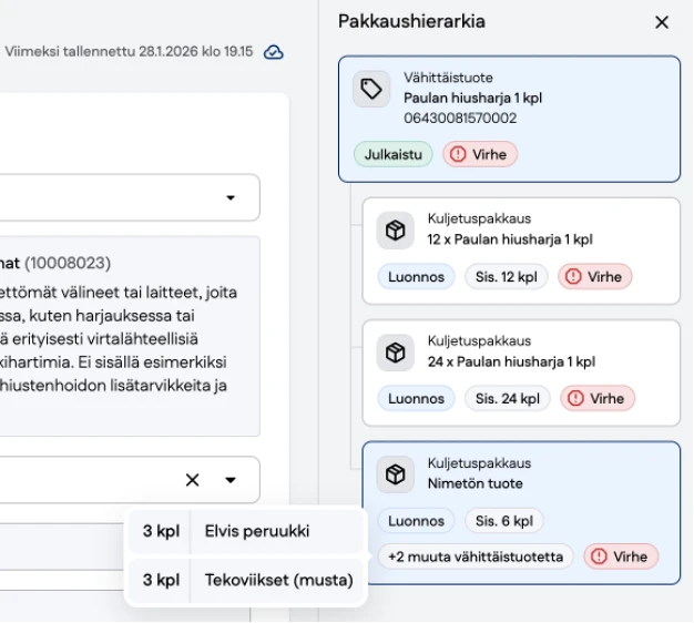 Kuvakaappaus sekapakkauksen kortti