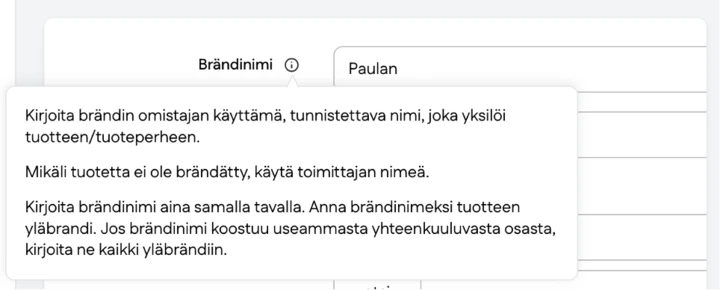 Kuvakaappaus kenttäkohtaiset ohjetekstit