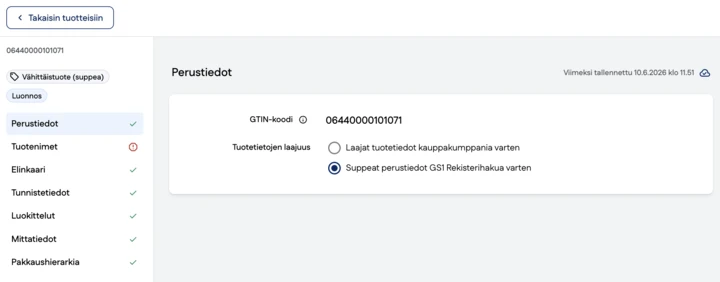 Kuvakaappaus käyttöliittymästä