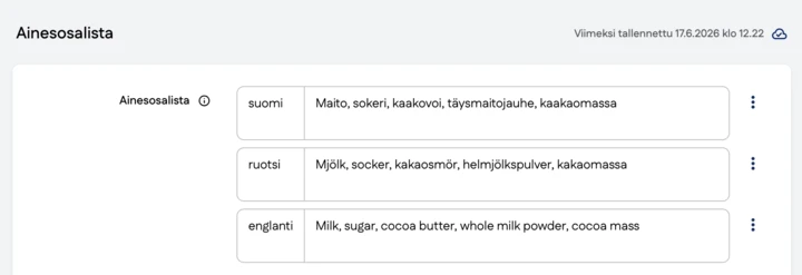 Kuvakaappaus käyttöliittymästä