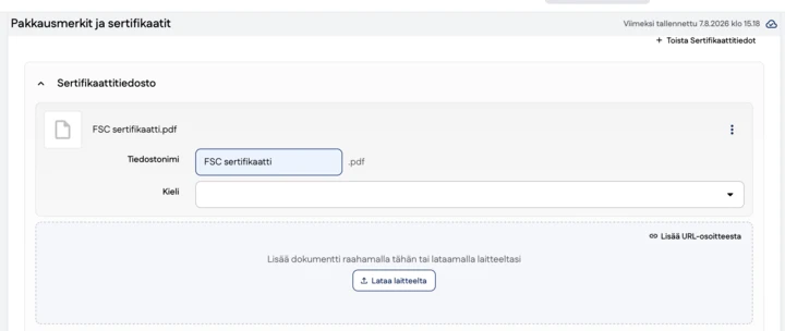 Kuvakaappaus käyttöliittymästä