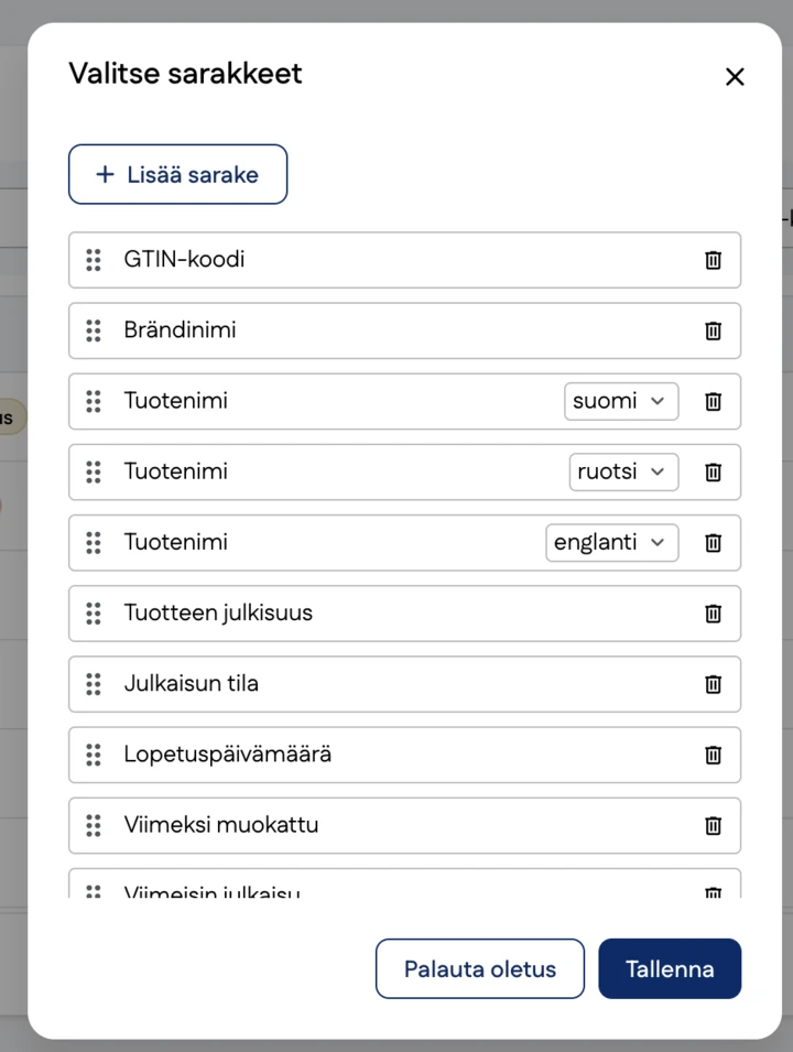 Kuvakaappaus käyttöliittymästä