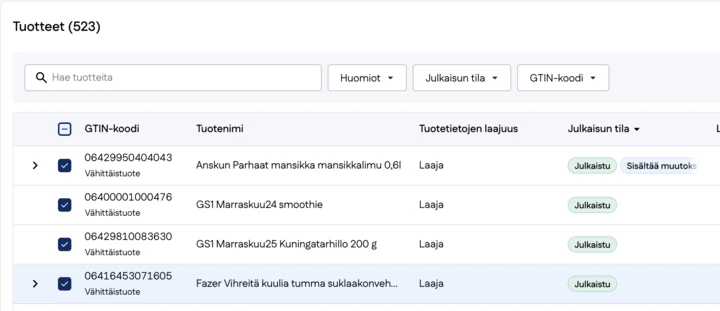 Kuvakaappaus käyttöliittymästä