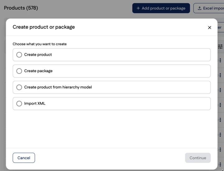 Add product or package