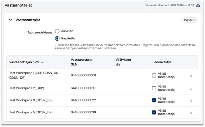 Kuvakaappaus käyttöliittymästä