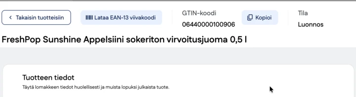 Lataa viivakoodi GS1 Datassa