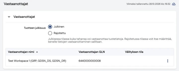 Kuvakaappaus käyttöliittymästä